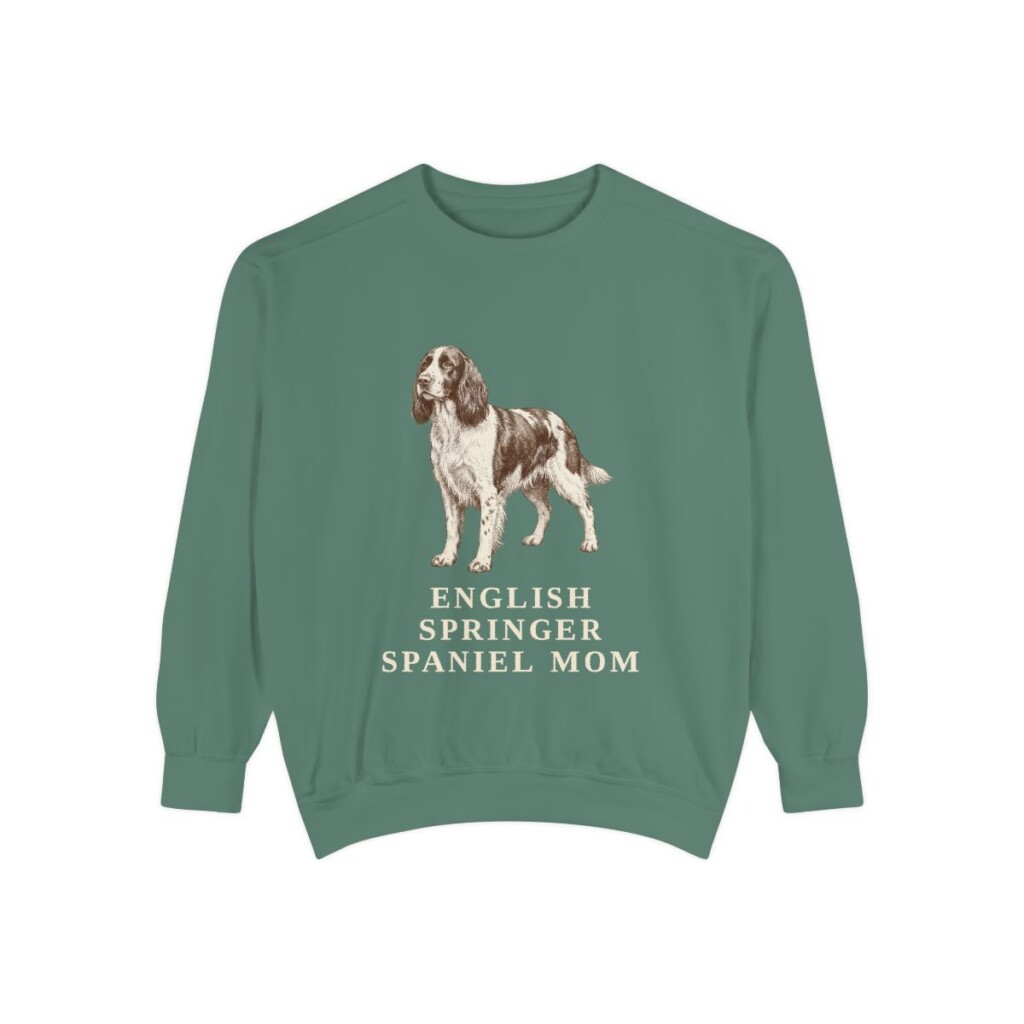 English Springer Spaniel Mom Sweatshirt, Light Green, front view