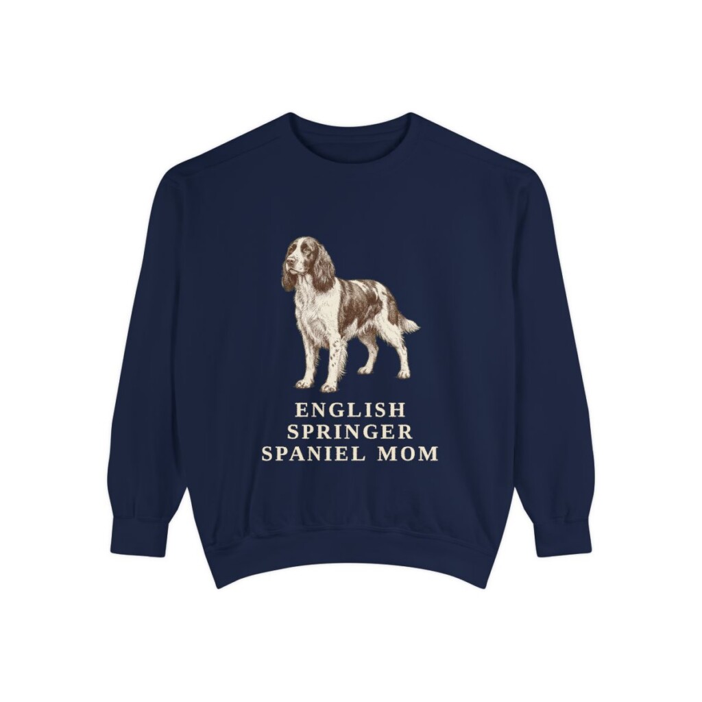 English Springer Spaniel Mom Sweatshirt, True Navy, front view
