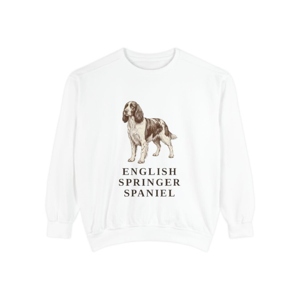 English Springer Spaniel Sweatshirt, White, front view