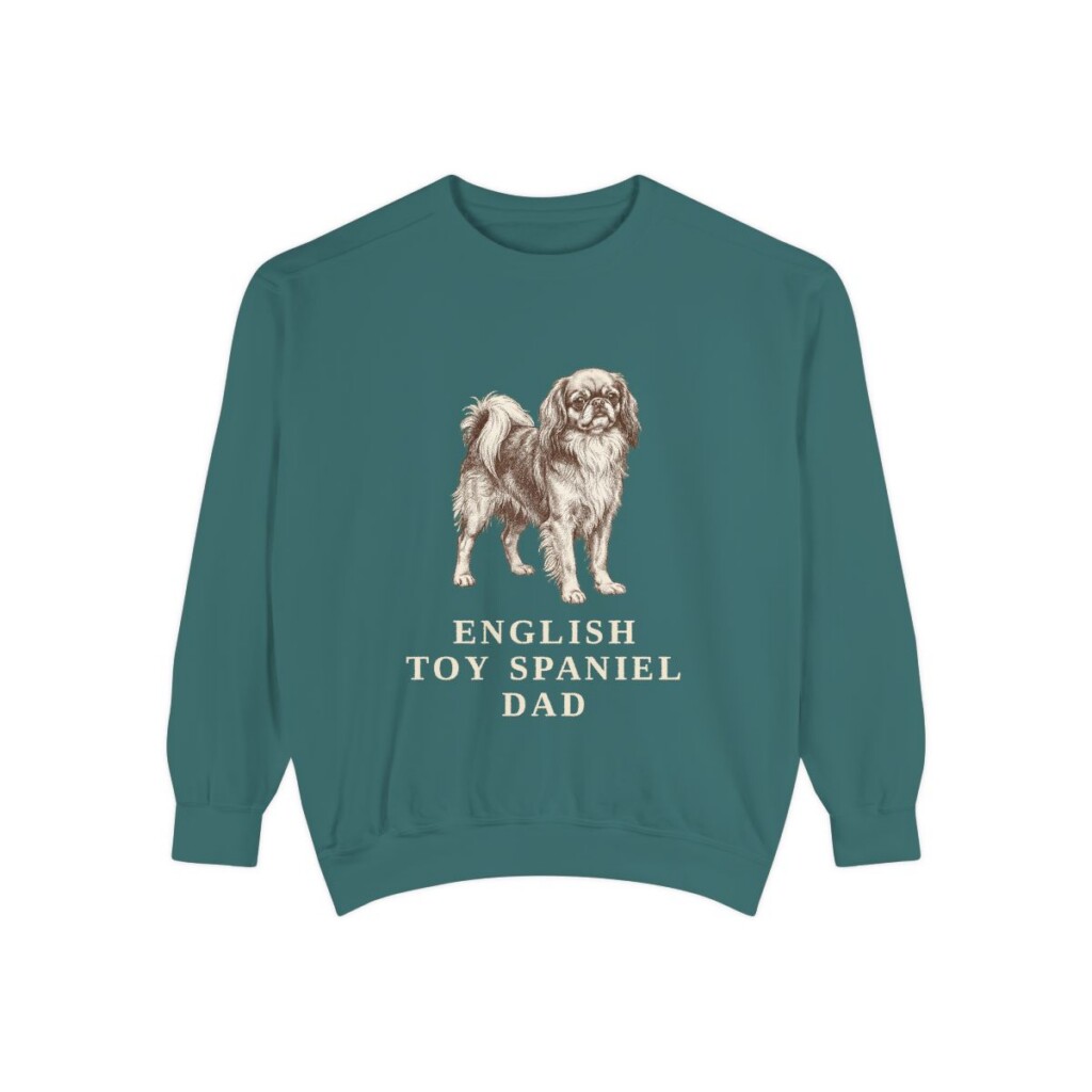 English Toy Spaniel Dad Sweatshirt, Blue Spruce, front view