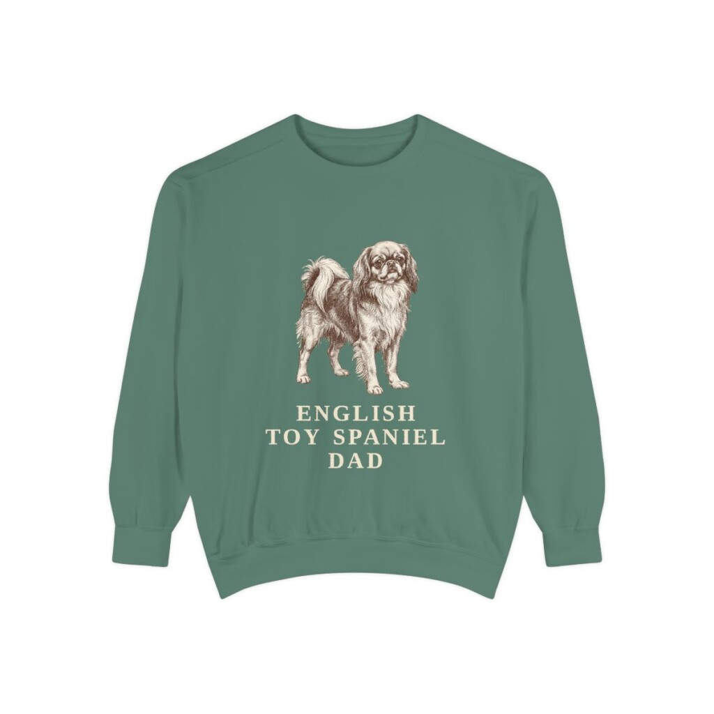 English Toy Spaniel Dad Sweatshirt, Light Green, front view