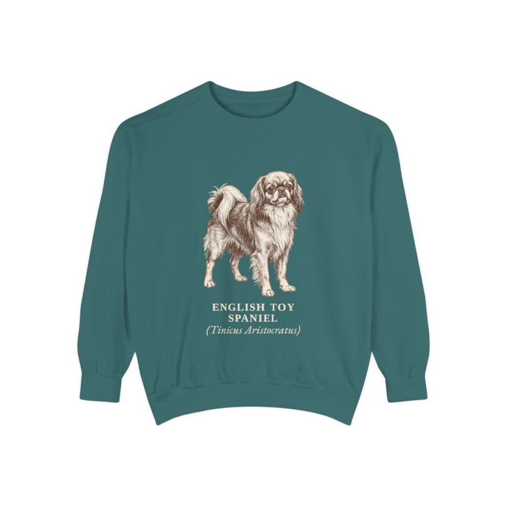 English Toy Spaniel Latin Sweatshirt, Blue Spruce, front view