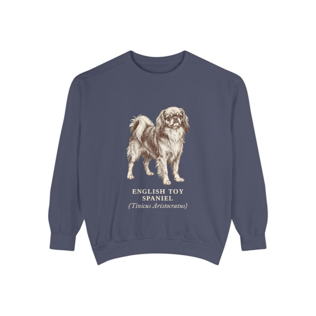 English Toy Spaniel Latin Sweatshirt, Denim, front view