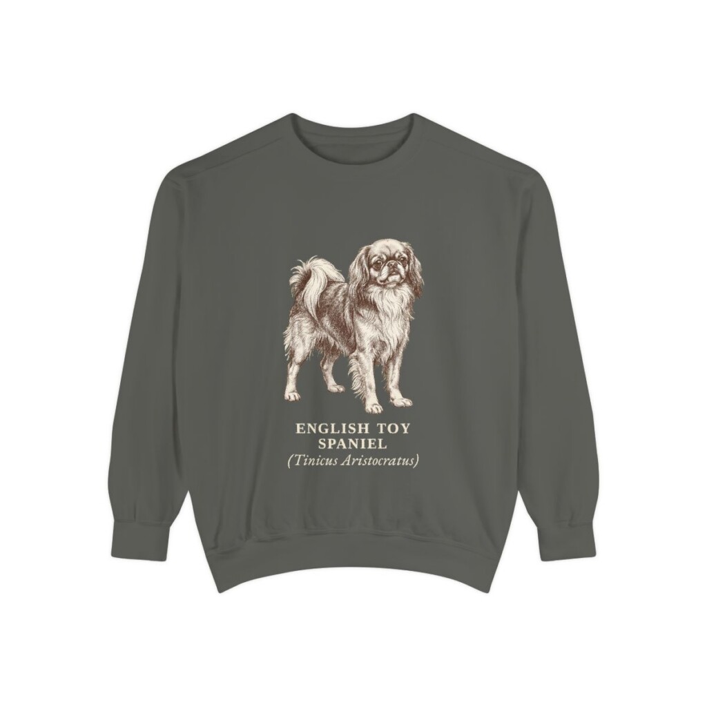 English Toy Spaniel Latin Sweatshirt, Pepper, front view