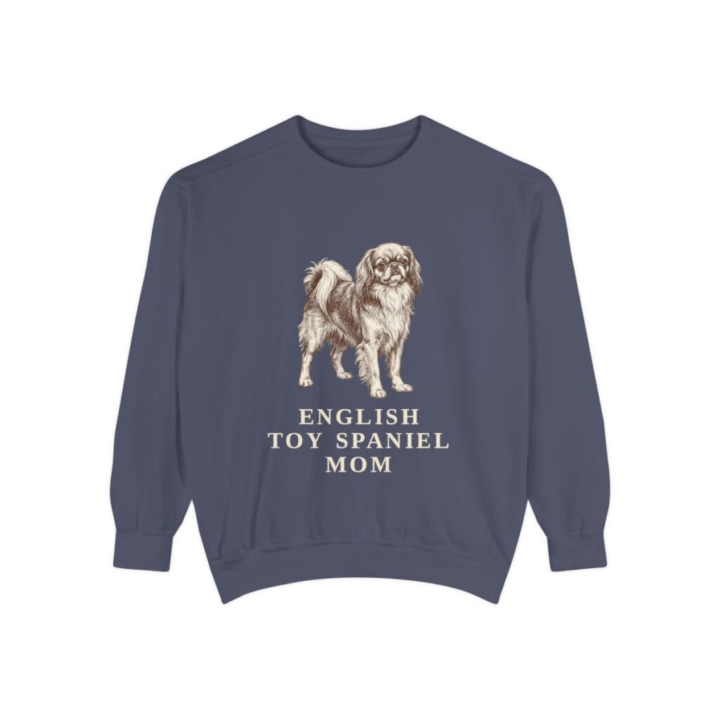 English Toy Spaniel Mom Sweatshirt, Denim, front view