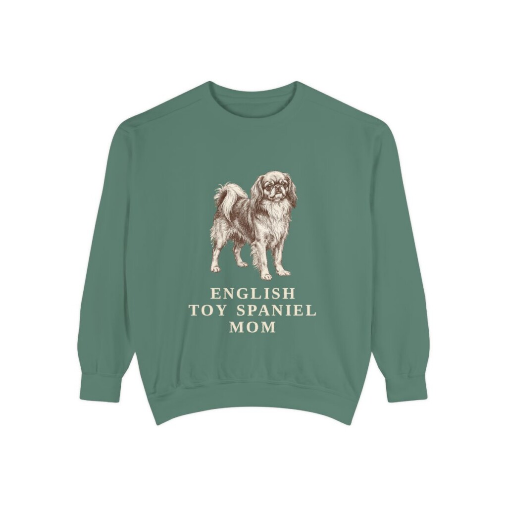 English Toy Spaniel Mom Sweatshirt, Light Green, front view