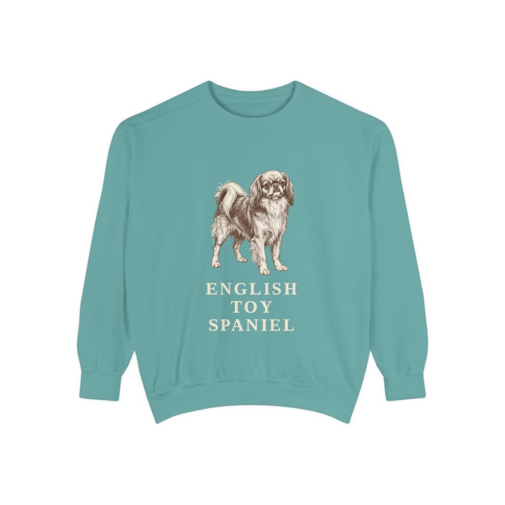 english-toy-spaniel-sweatshirt-seafoam English Toy Spaniel Sweatshirt, Seafoam, front view