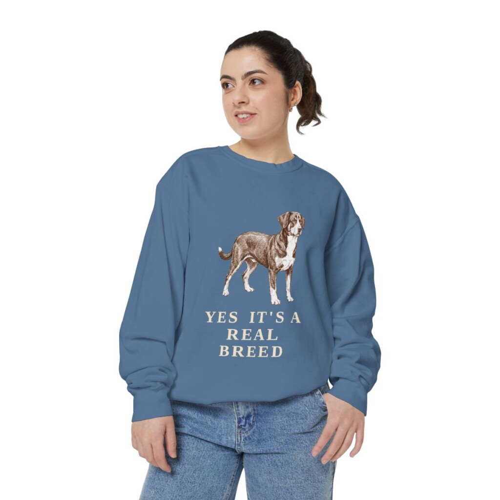 Entlebucher Mountain Dog Humor Sweatshirt, Blue Jean, person 2 front