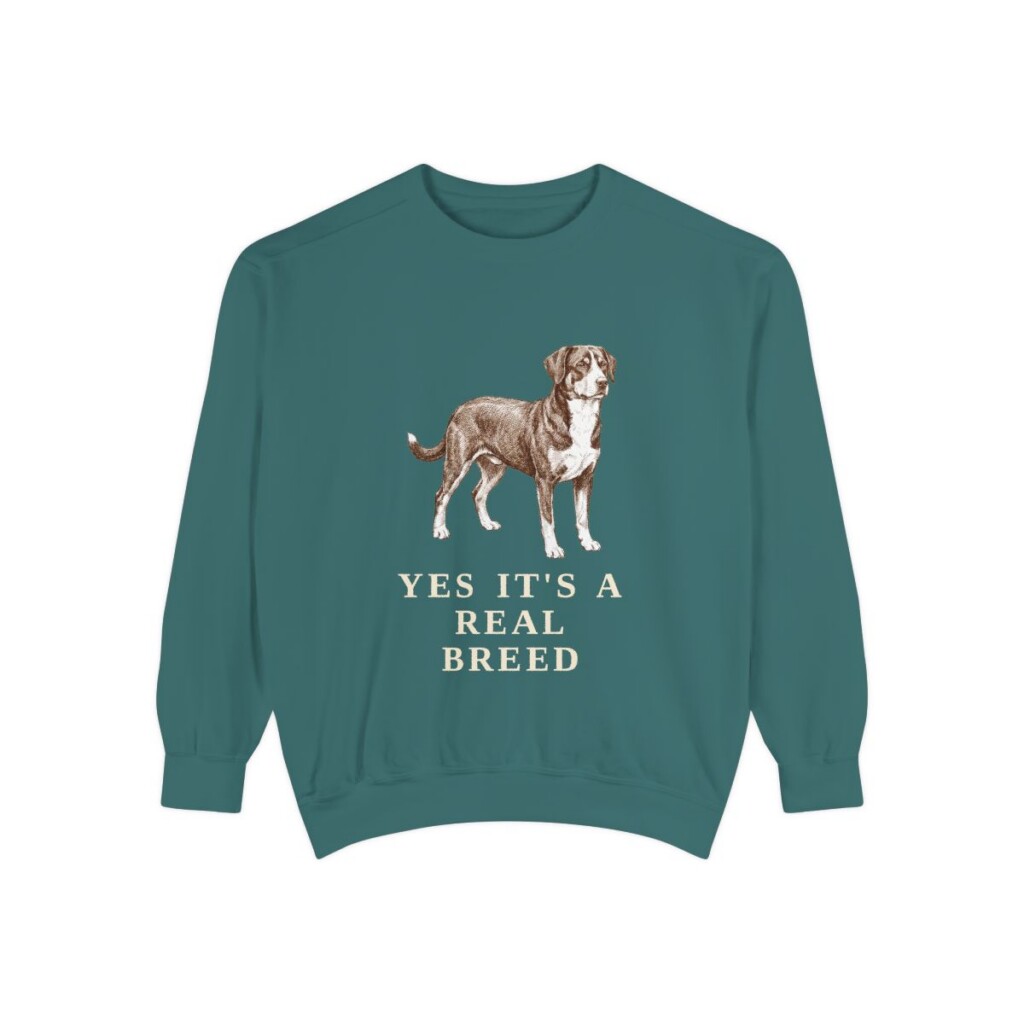 Entlebucher Mountain Dog Humor Sweatshirt, Blue Spruce, front view