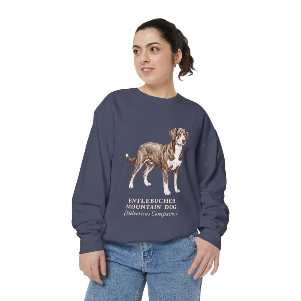 Entlebucher Mountain Dog Latin Sweatshirt, Denim, person 2 front