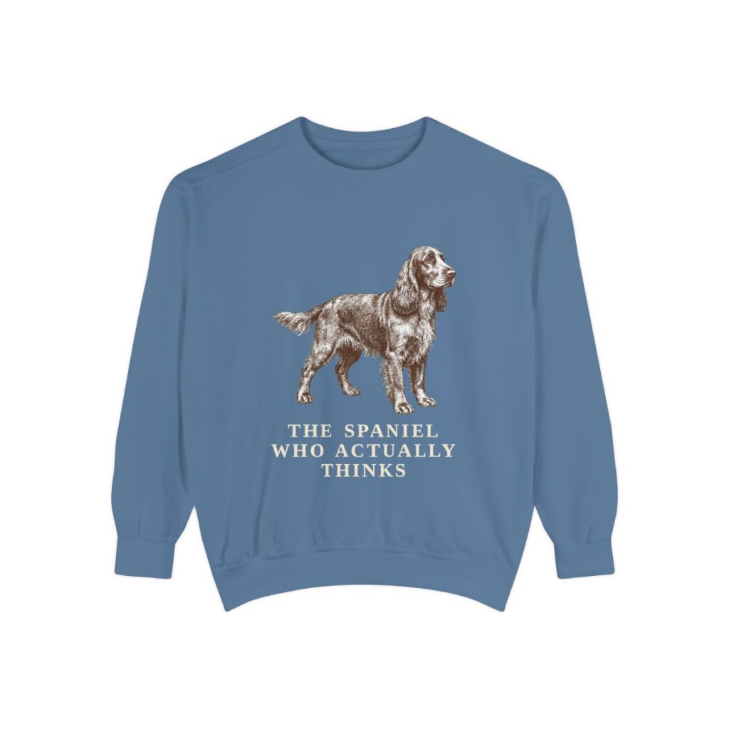 Field Spaniel Humor Sweatshirt, Blue Jean, front view