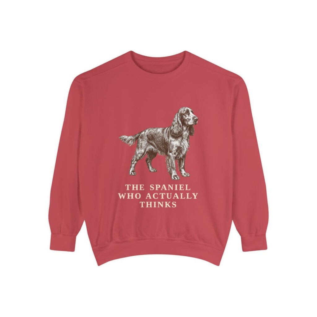 Field Spaniel Humor Sweatshirt, Crimson, front view