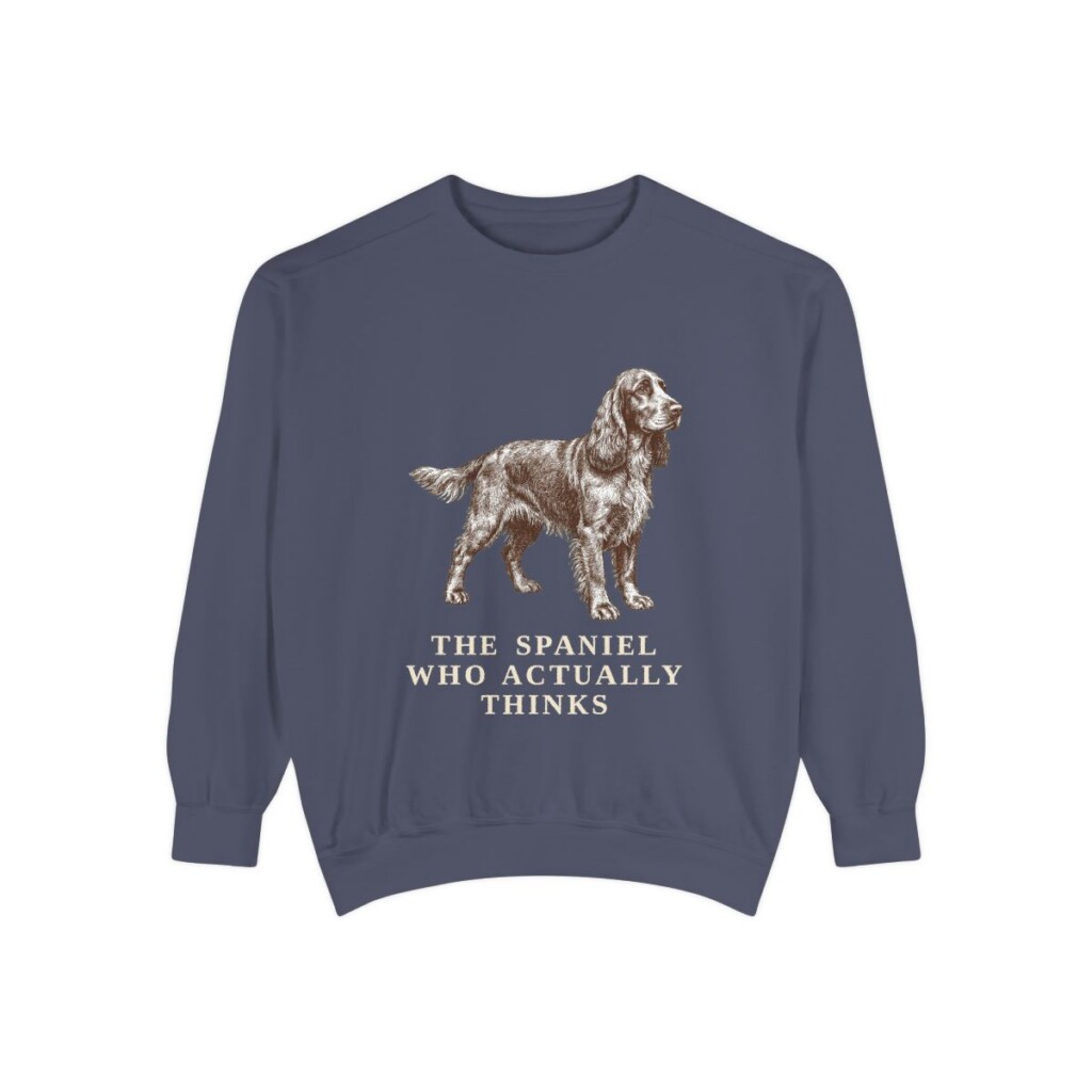 Field Spaniel Humor Sweatshirt, Denim, front view