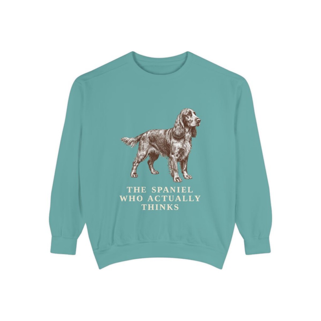 Field Spaniel Humor Sweatshirt, Seafoam, front view
