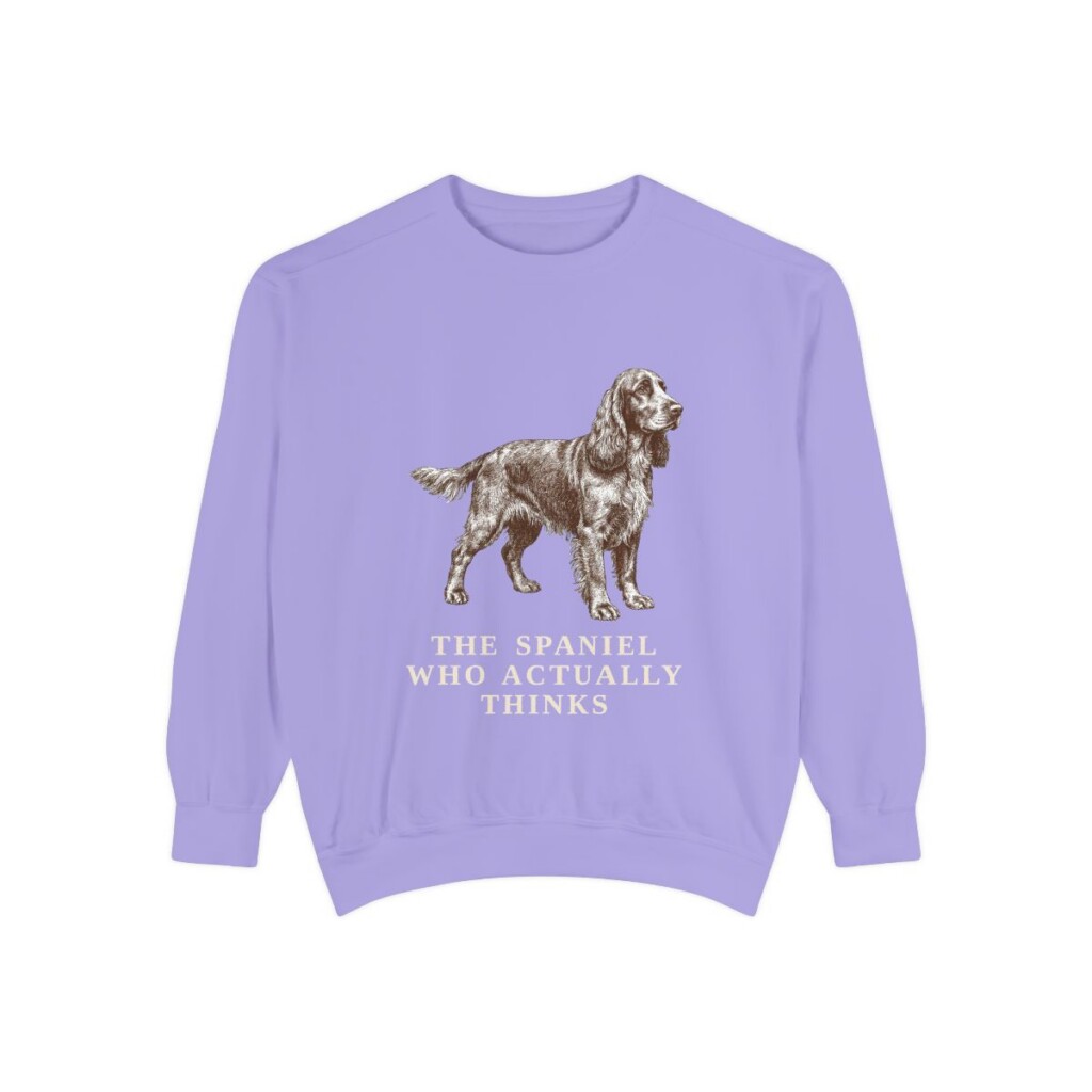 Field Spaniel Humor Sweatshirt, Violet, front view