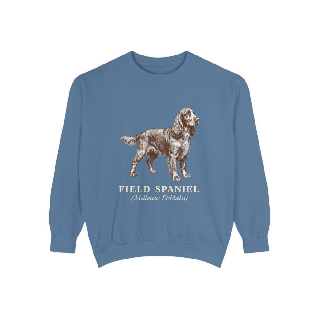 Field Spaniel Latin Sweatshirt, Blue Jean, front view