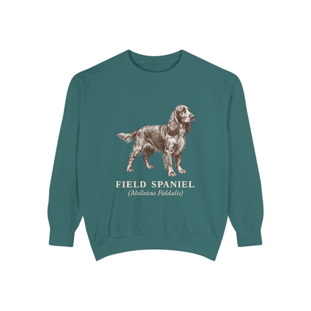 Field Spaniel Latin Sweatshirt, Blue Spruce, front view