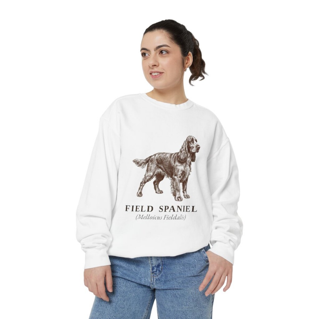 Field Spaniel Latin Sweatshirt, White, person 2 front
