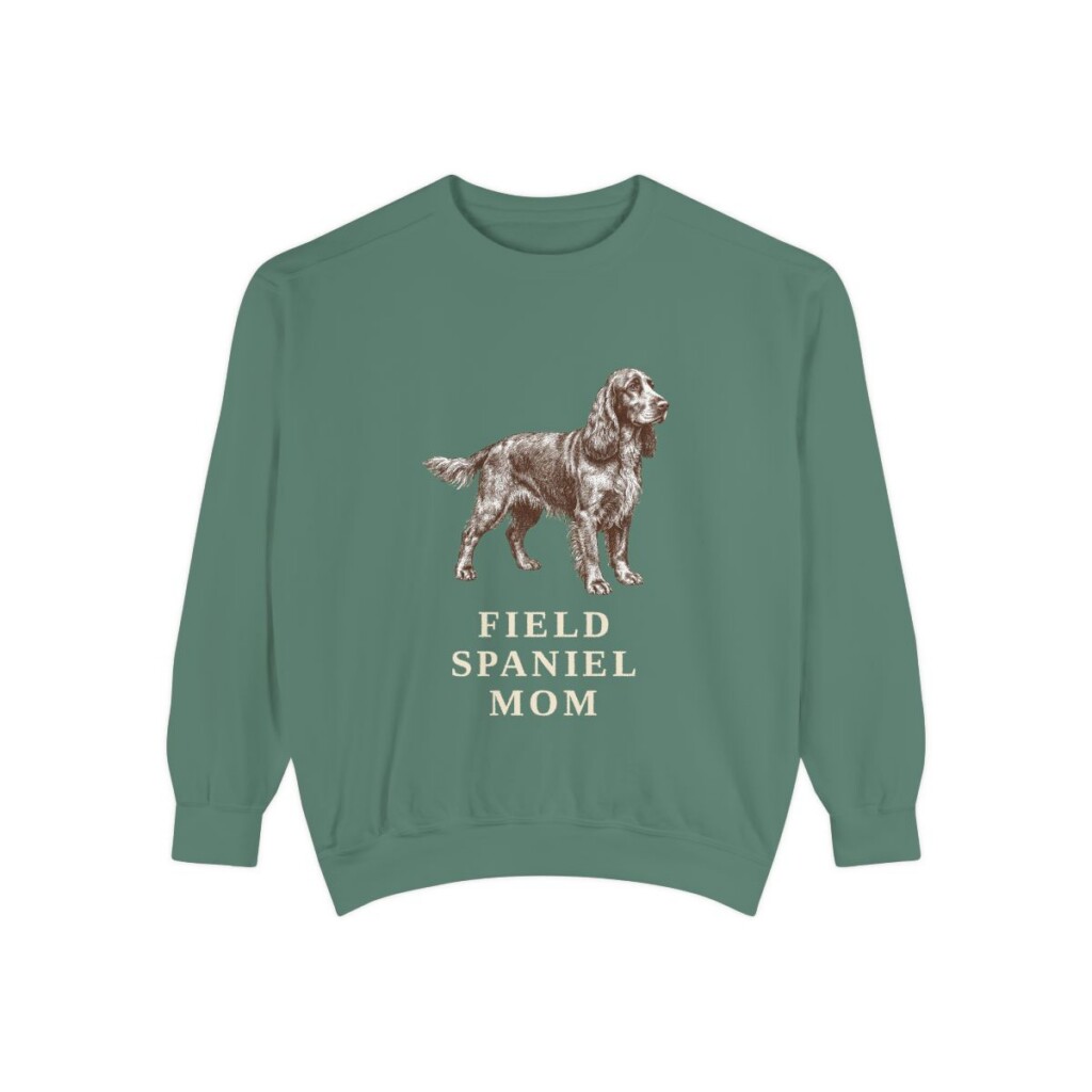Field Spaniel Mom Sweatshirt, Light Green, front view