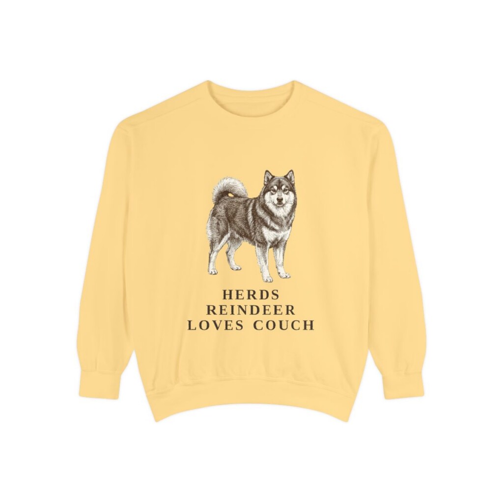 finnish-lapphund-sweatshirt-humor-butter Finnish Lapphund Humor Sweatshirt, Butter, front view