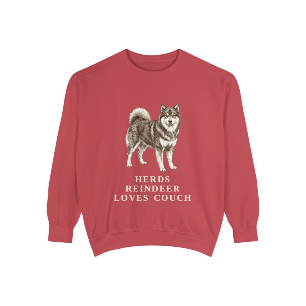 finnish-lapphund-sweatshirt-humor-crimson Finnish Lapphund Humor Sweatshirt, Crimson, front view
