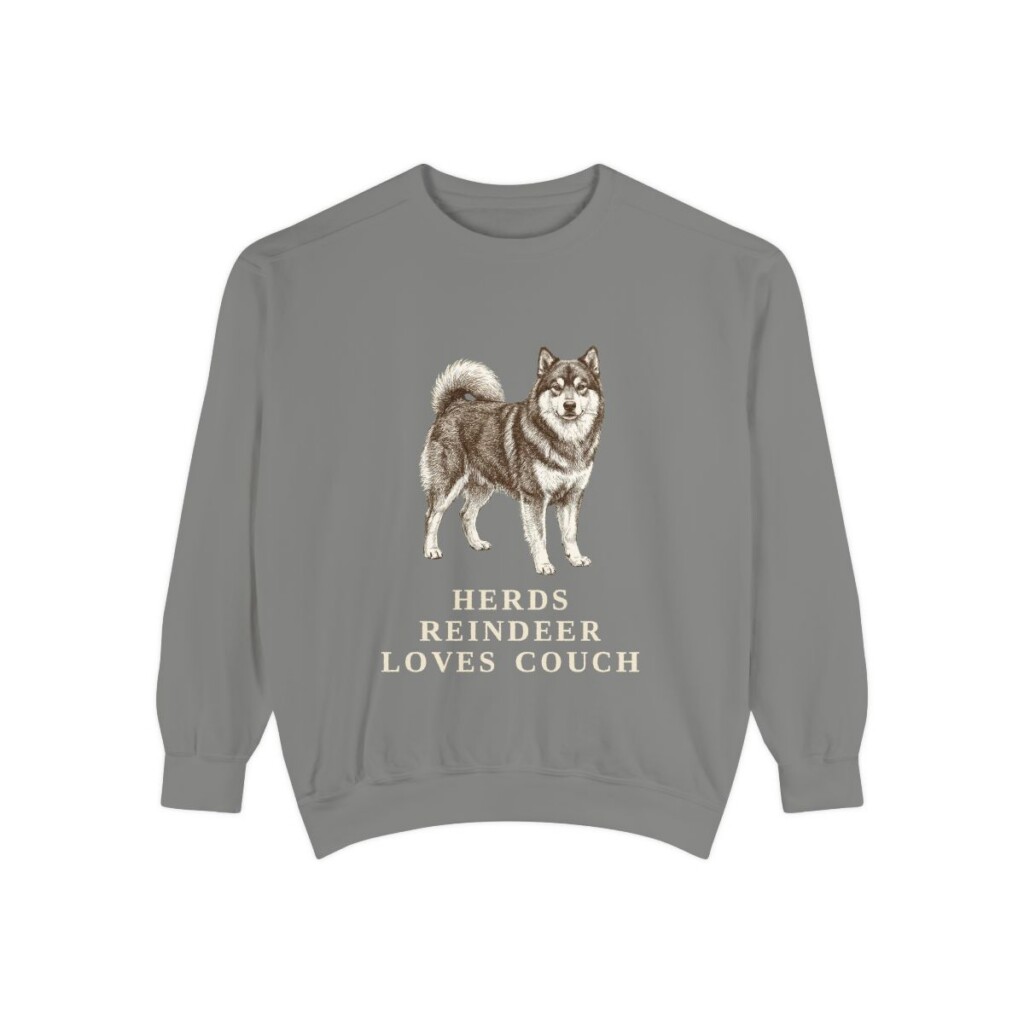 finnish-lapphund-sweatshirt-humor-grey Finnish Lapphund Humor Sweatshirt, Grey, front view