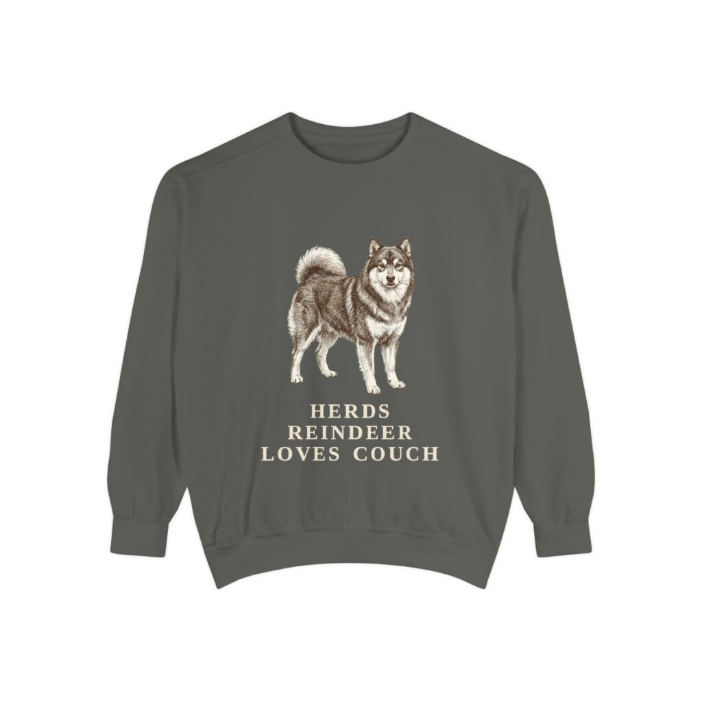 finnish-lapphund-sweatshirt-humor-pepper Finnish Lapphund Humor Sweatshirt, Pepper, front view