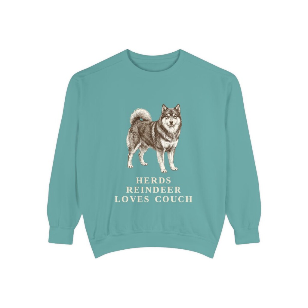 finnish-lapphund-sweatshirt-humor-seafoam Finnish Lapphund Humor Sweatshirt, Seafoam, front view