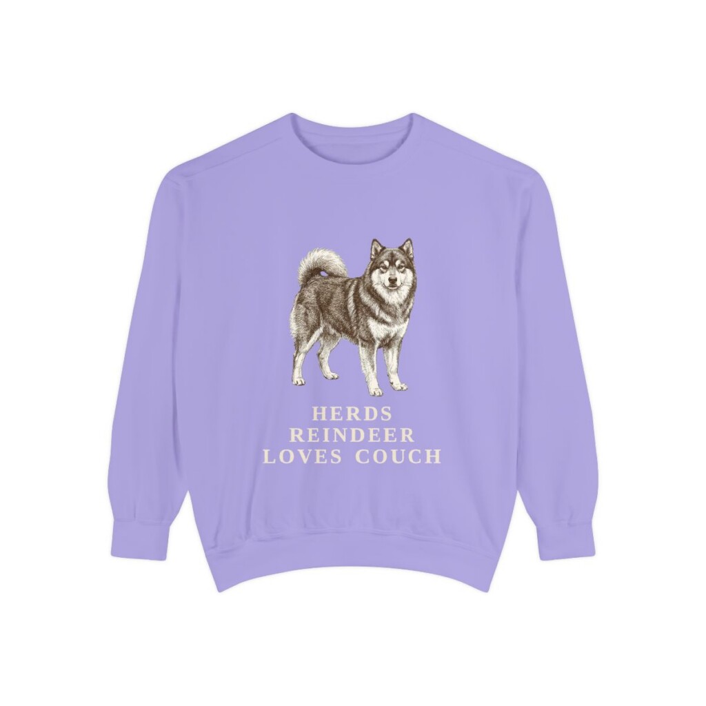 finnish-lapphund-sweatshirt-humor-violet Finnish Lapphund Humor Sweatshirt, Violet, front view
