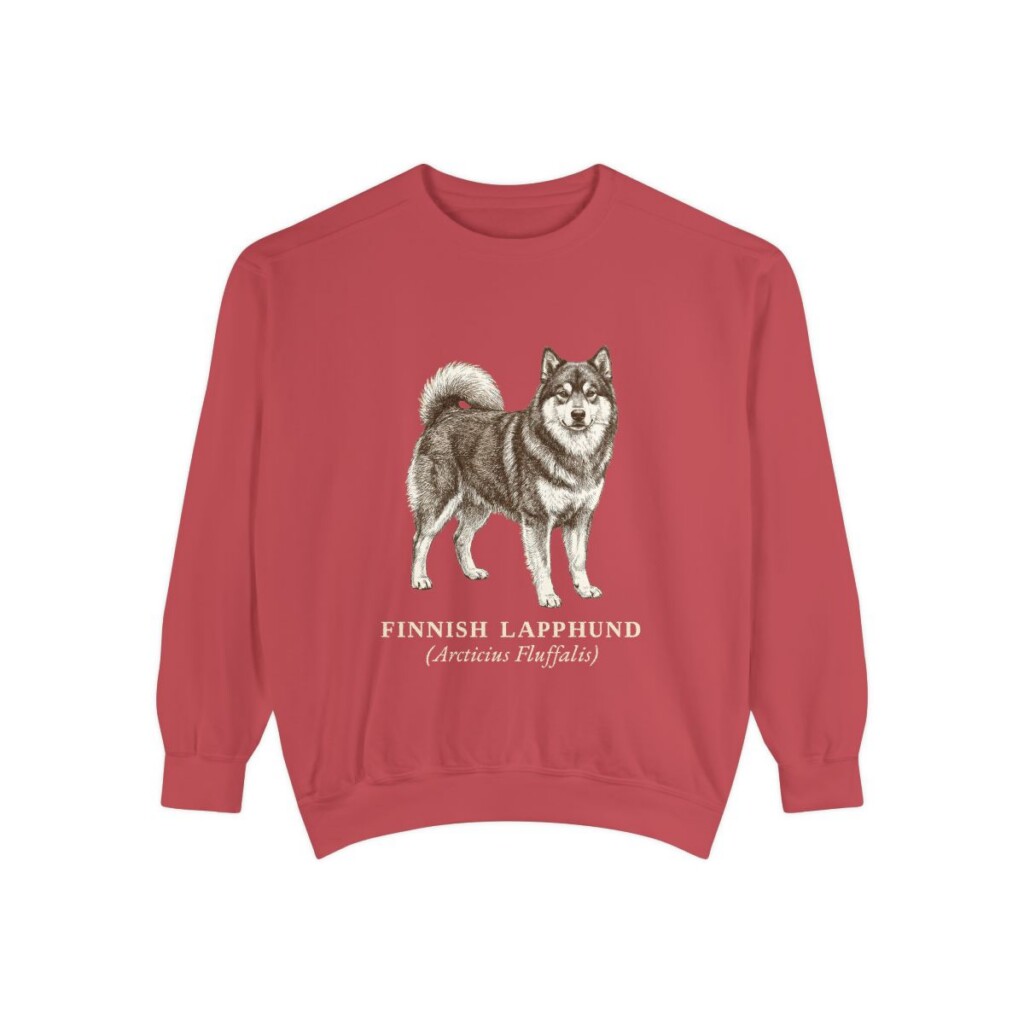Finnish Lapphund Latin Sweatshirt, Crimson, front view