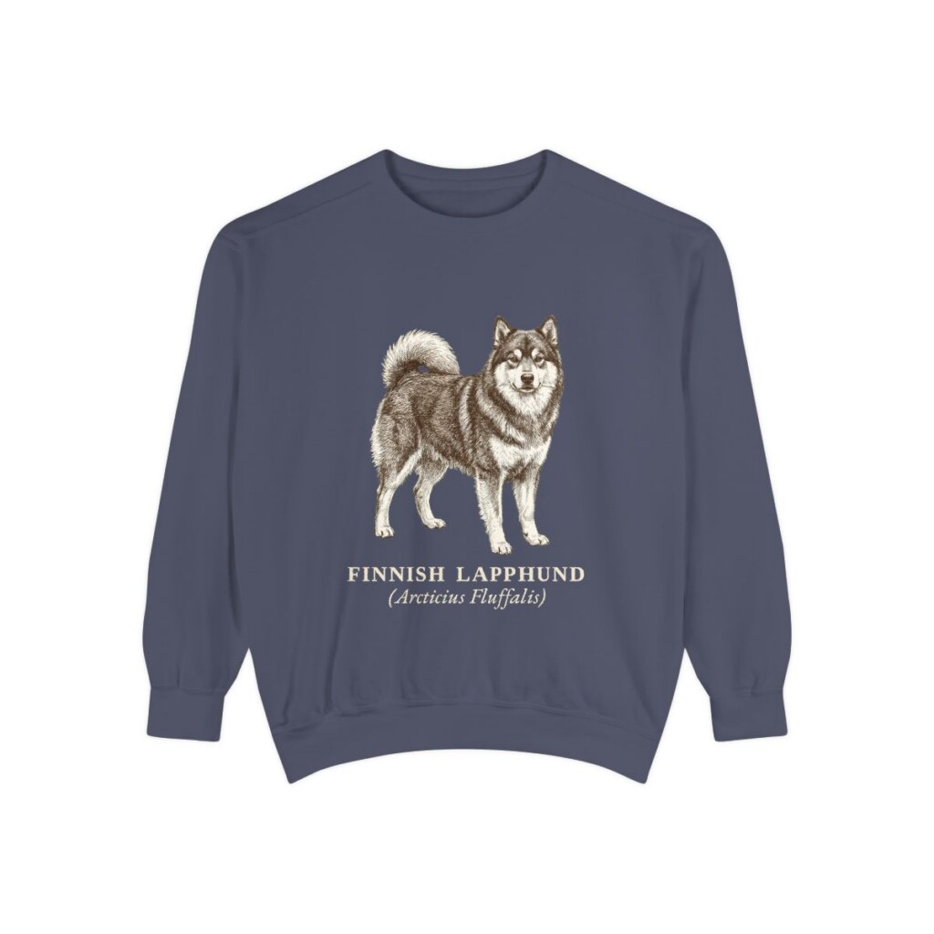 Finnish Lapphund Latin Sweatshirt, Denim, front view