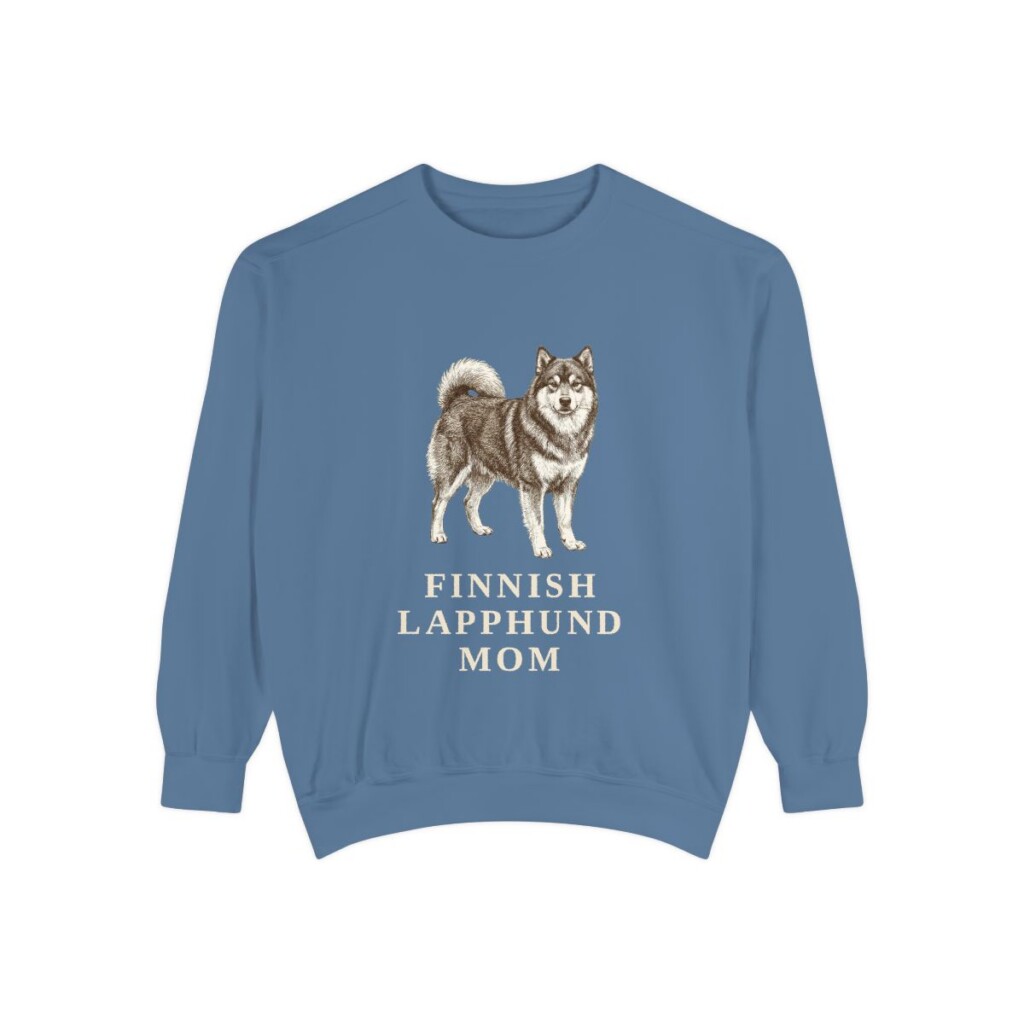 Finnish Lapphund Mom Sweatshirt, Blue Jean, front view
