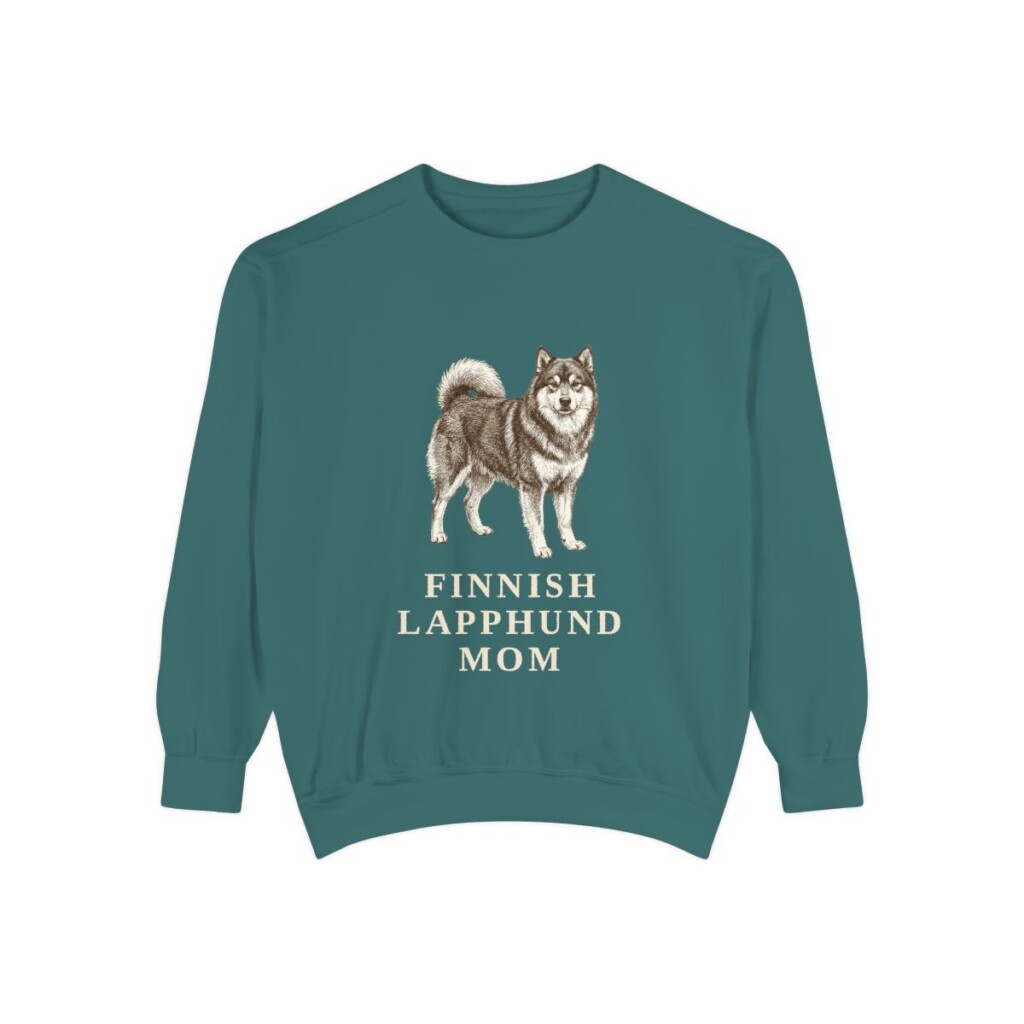Finnish Lapphund Mom Sweatshirt, Blue Spruce, front view