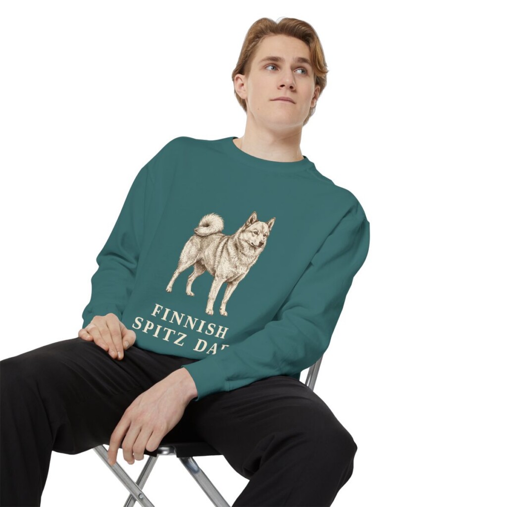 Finnish Spitz Dad Sweatshirt, Blue Spruce, person 1 context