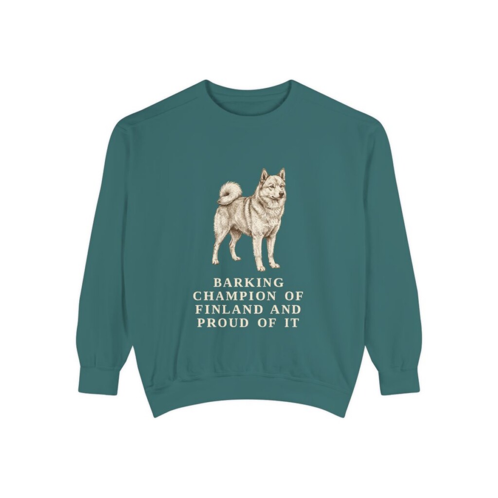 Finnish Spitz Humor Sweatshirt, Blue Spruce, front view