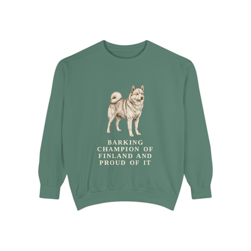Finnish Spitz Humor Sweatshirt, Light Green, front view