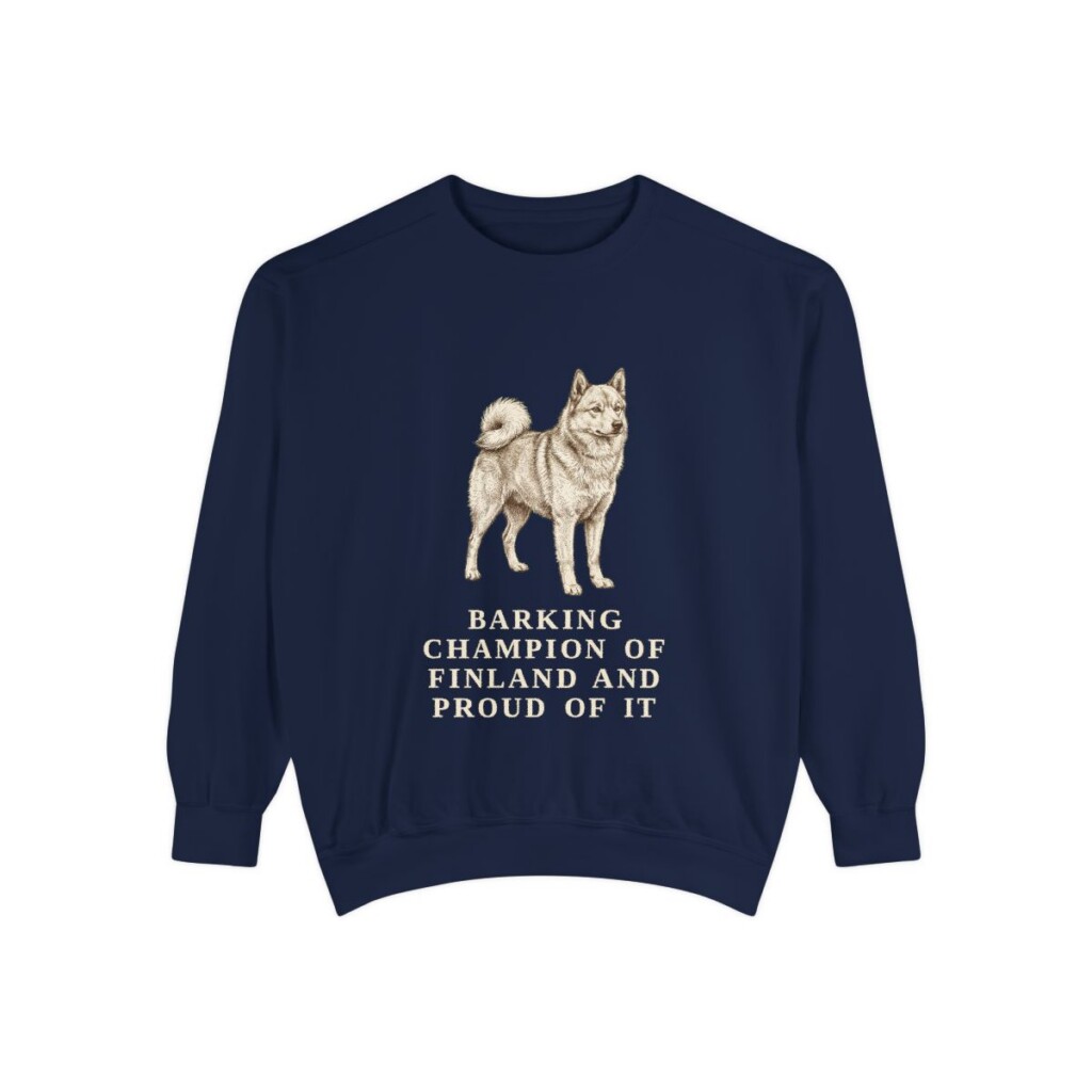 Finnish Spitz Humor Sweatshirt, True Navy, front view
