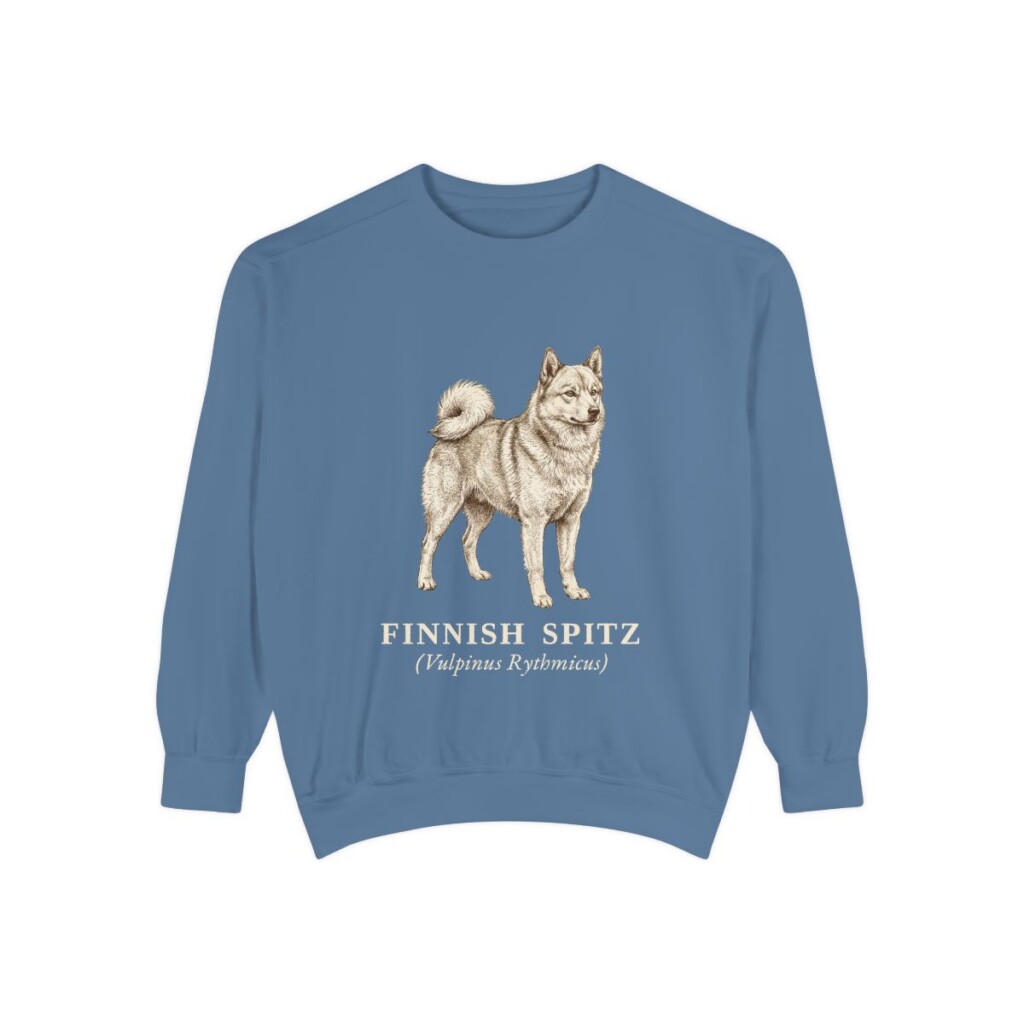 Finnish Spitz Latin Sweatshirt, Blue Jean, front view