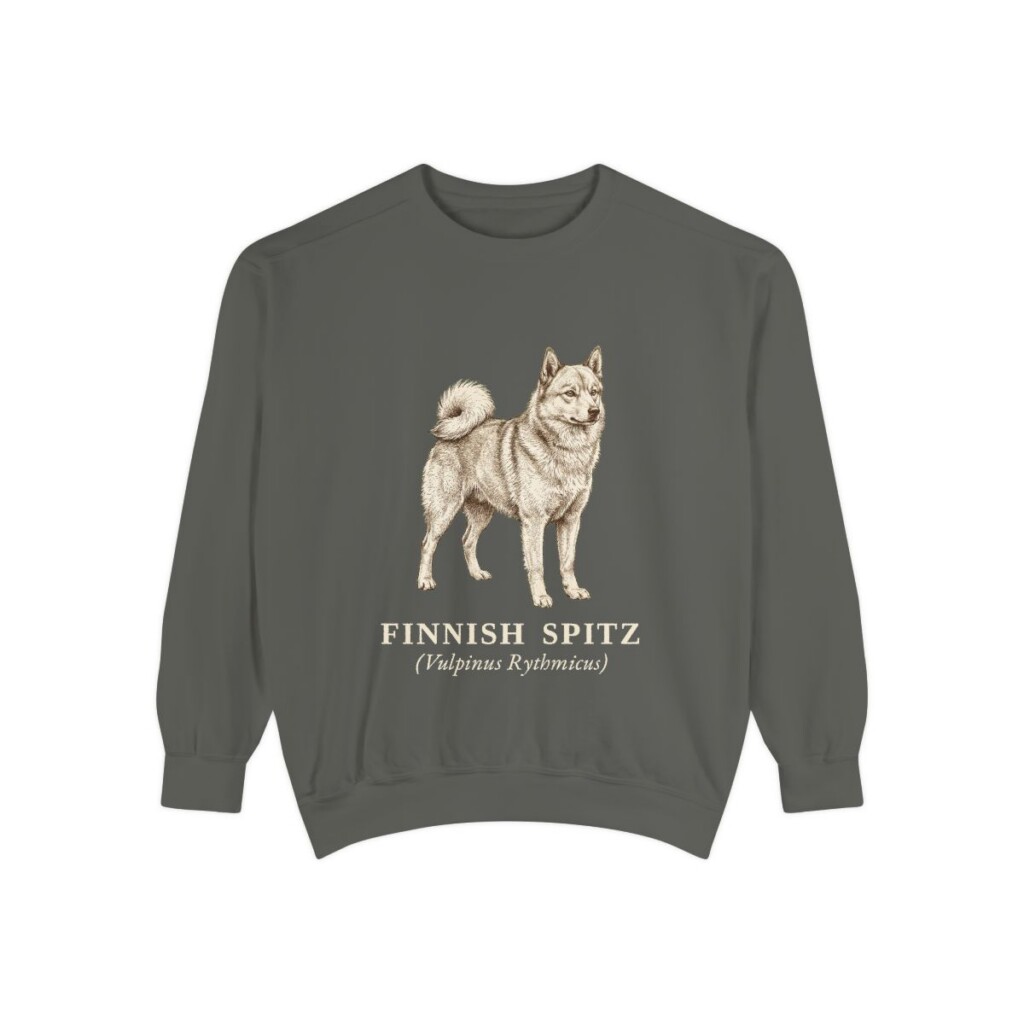 Finnish Spitz Latin Sweatshirt, Pepper, front view