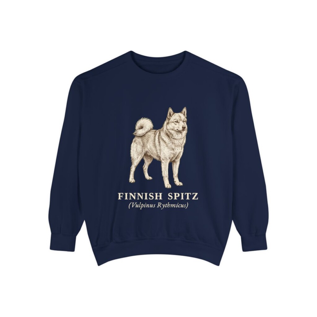 Finnish Spitz Latin Sweatshirt, True Navy, front view
