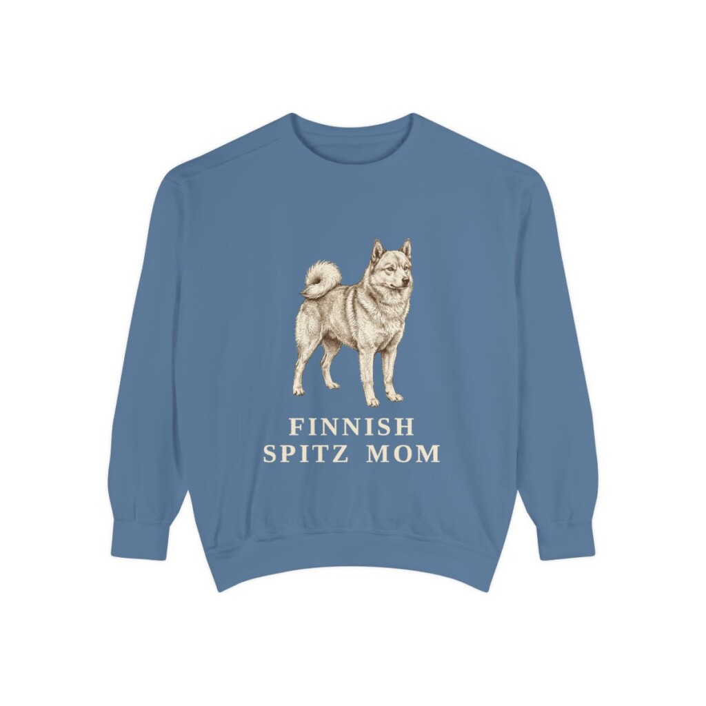 Finnish Spitz Mom Sweatshirt, Blue Jean, front view