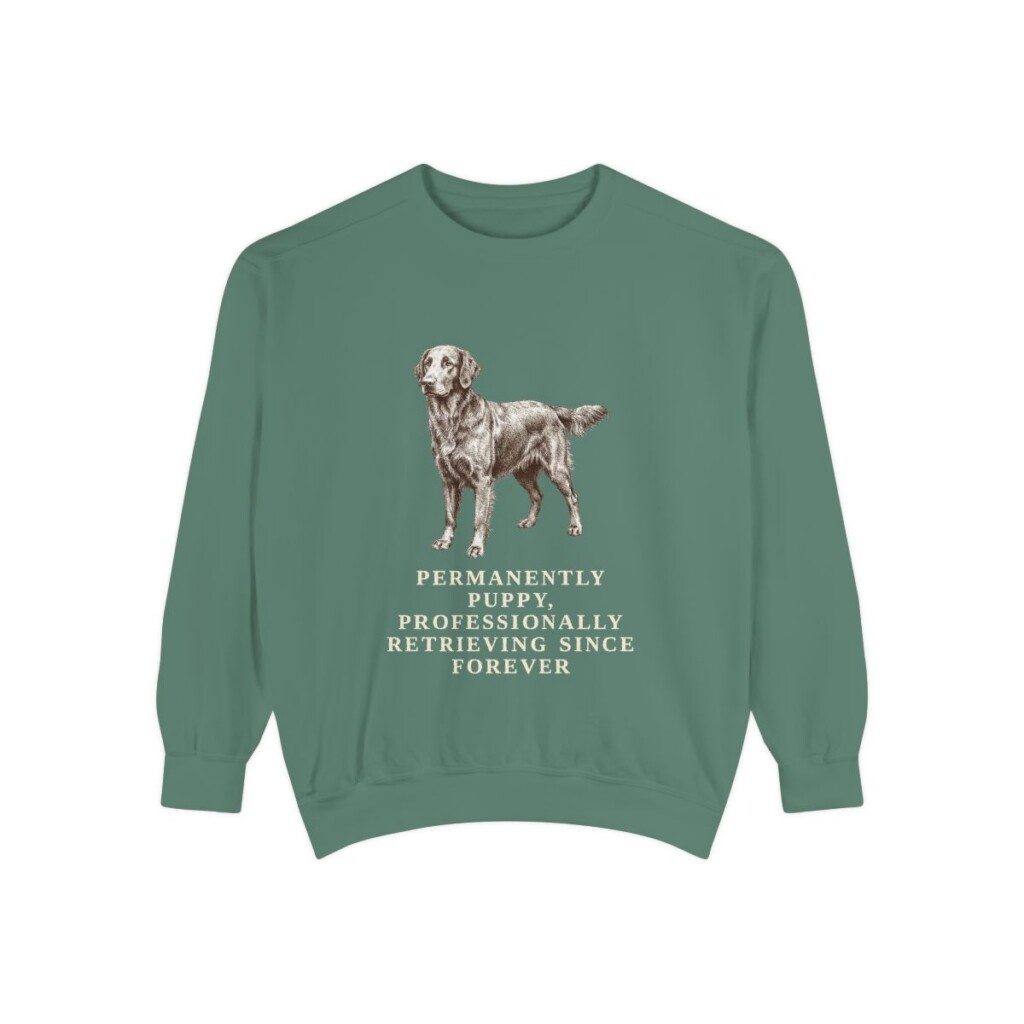 Flat-Coated Retriever Humor Sweatshirt, Light Green, front view
