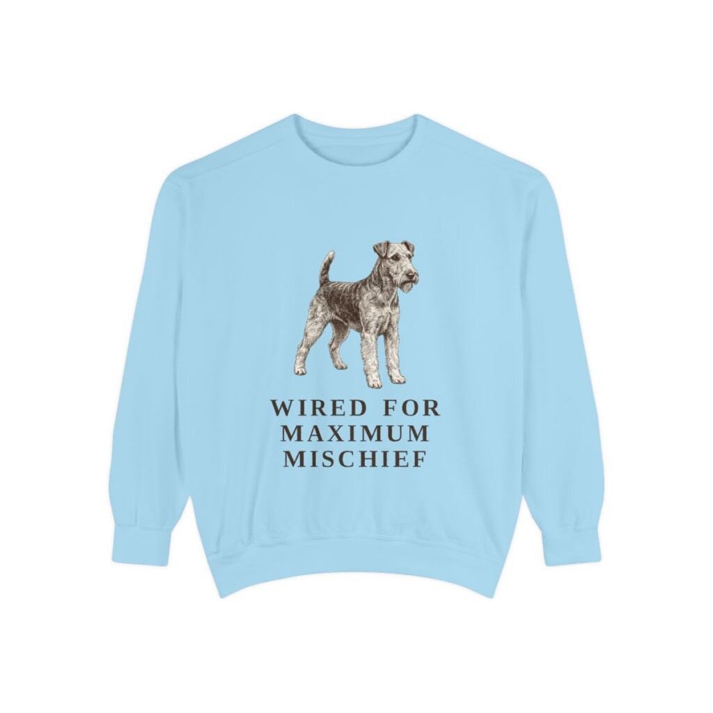 fox-terrier-wire-sweatshirt-humor-chambray Fox Terrier (Wire) Humor Sweatshirt, Chambray, front view