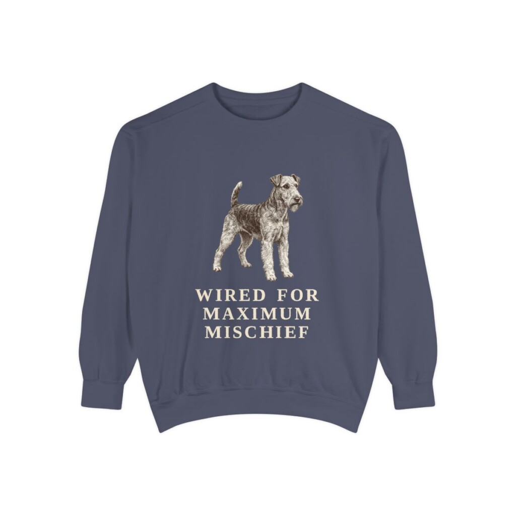 fox-terrier-wire-sweatshirt-humor-denim Fox Terrier (Wire) Humor Sweatshirt, Denim, front view