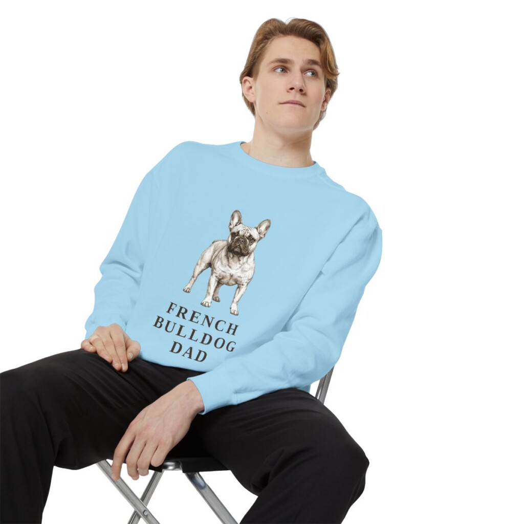 French Bulldog Dad Sweatshirt, Chambray, person 1 context