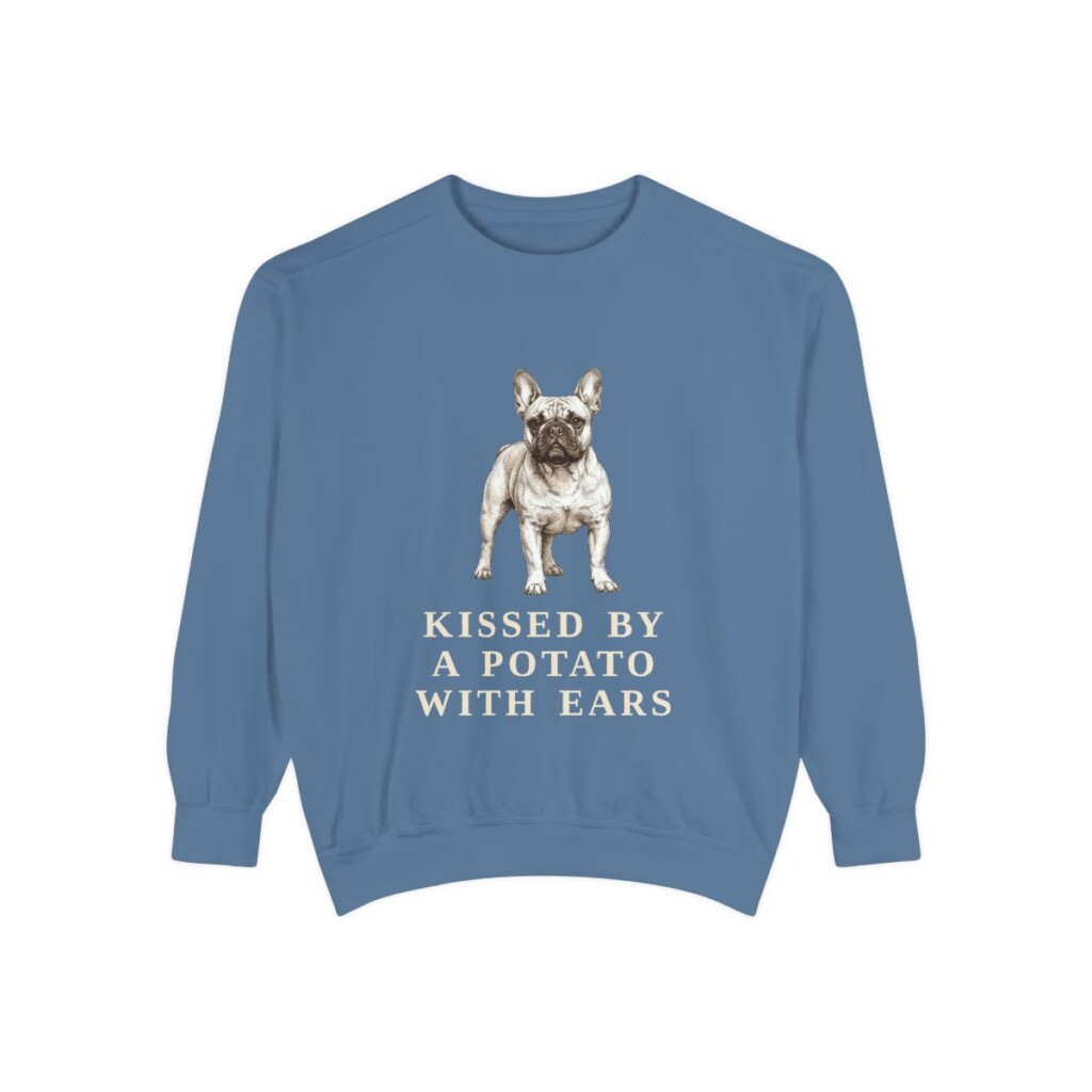 french-bulldog-sweatshirt-humor-blue-jean French Bulldog Humor Sweatshirt, Blue Jean, front view