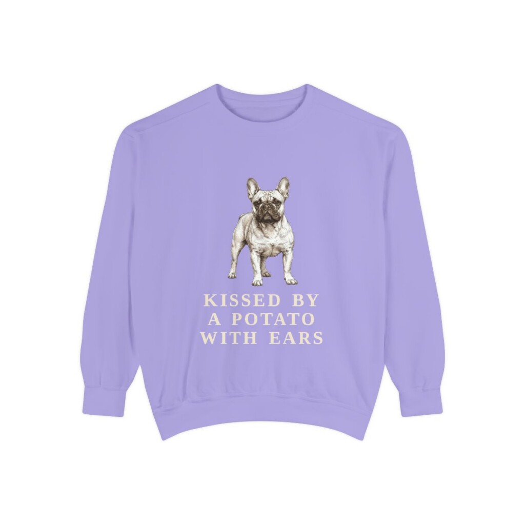 french-bulldog-sweatshirt-humor-violet French Bulldog Humor Sweatshirt, Violet, front view
