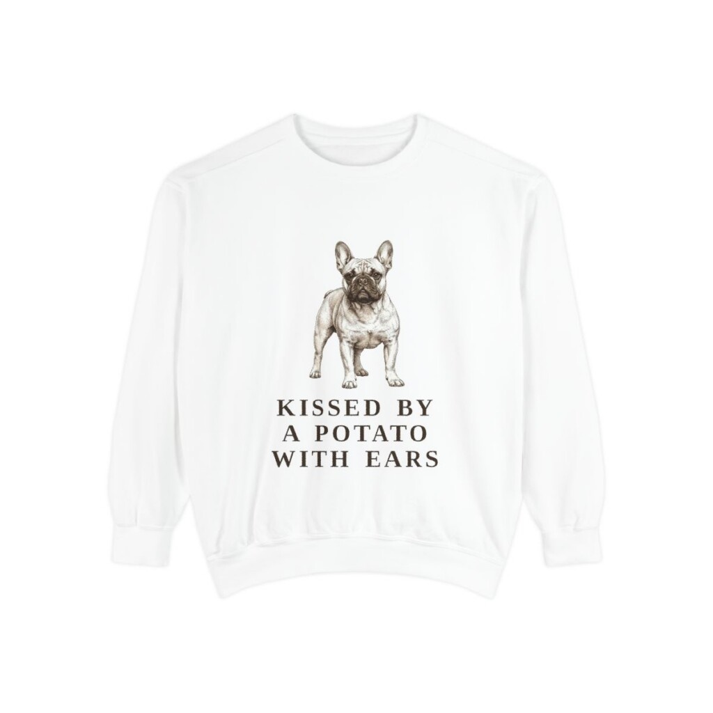 french-bulldog-sweatshirt-humor-white French Bulldog Humor Sweatshirt, White, front view
