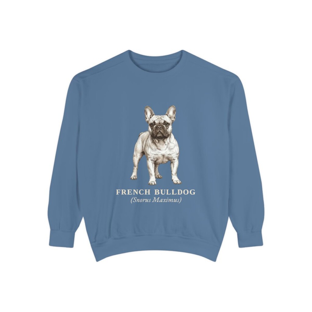 French Bulldog Latin Sweatshirt, Blue Jean, front view