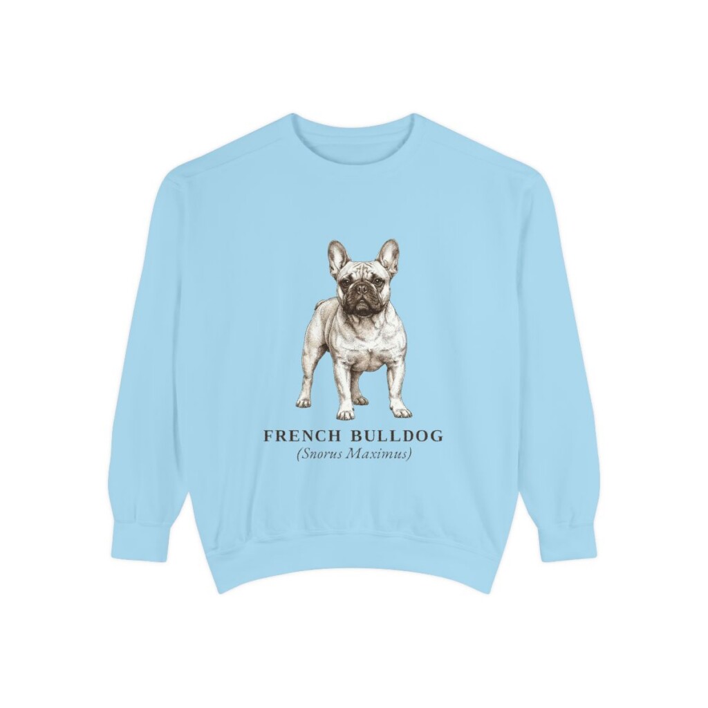 French Bulldog Latin Sweatshirt, Chambray, front view